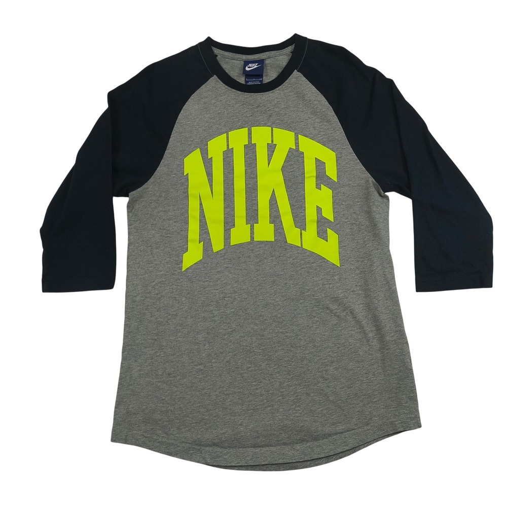 Vintage Nike 80s Blue Tag Mens Small Raglan 3/4 Sleeve Grey Navy Neon T-Shirt
